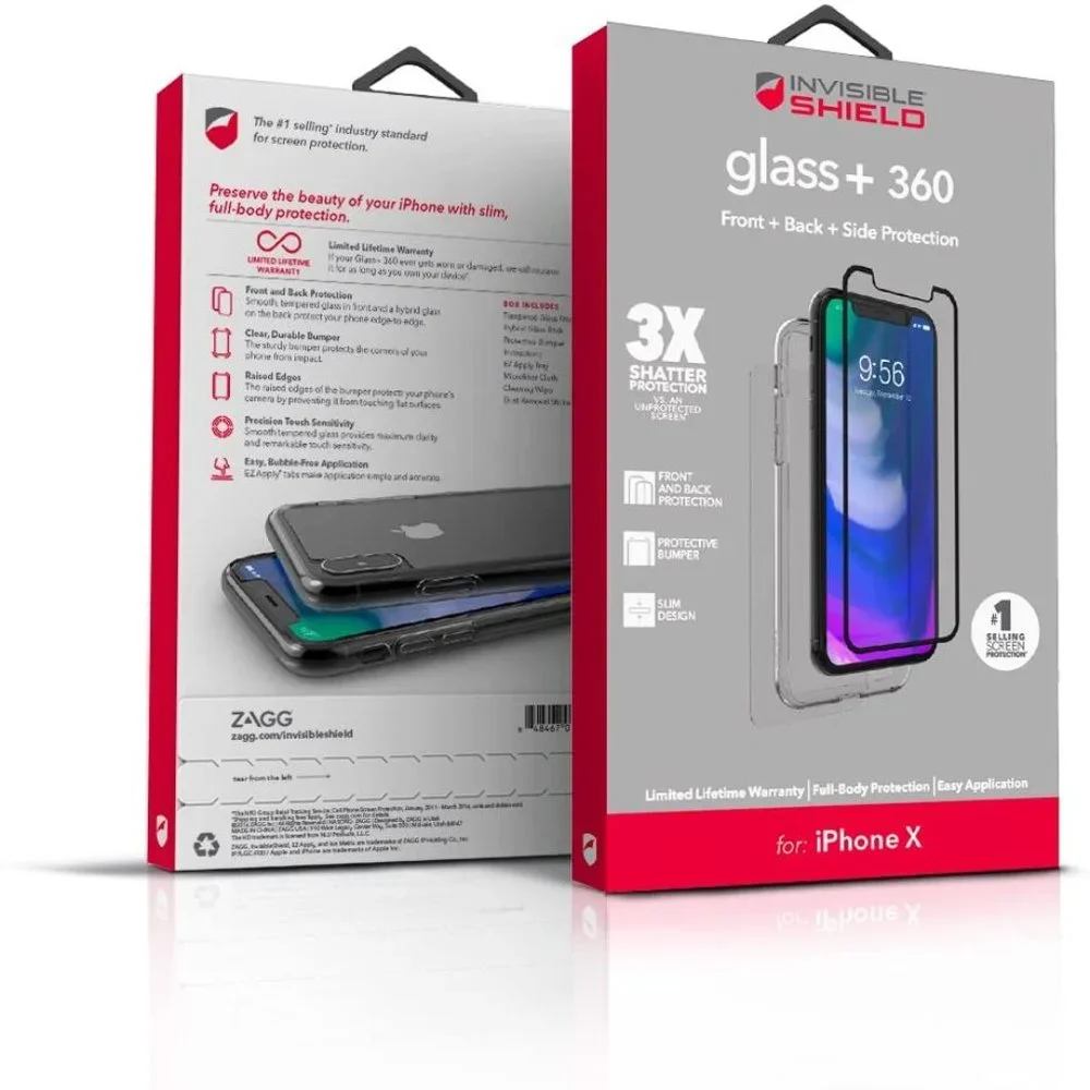 iPhone XS Glass Screen Protector Zagg‎ Premium Front Back Bumper Full Body