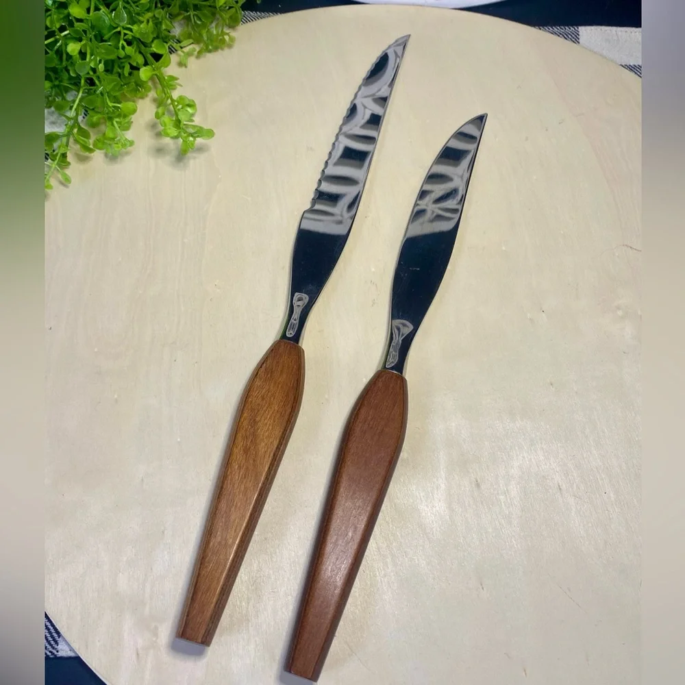 Vintage Town & Country Fleetwood Design‎ Stainless Blade Teak Handle 2 Piece Set