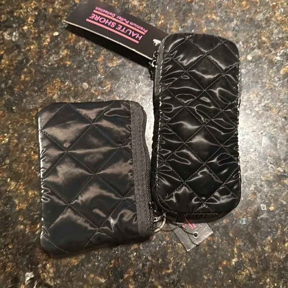 HAUTE SHORE Quilted Black Key and Card Holder & Sunglass Case - Soft NEW