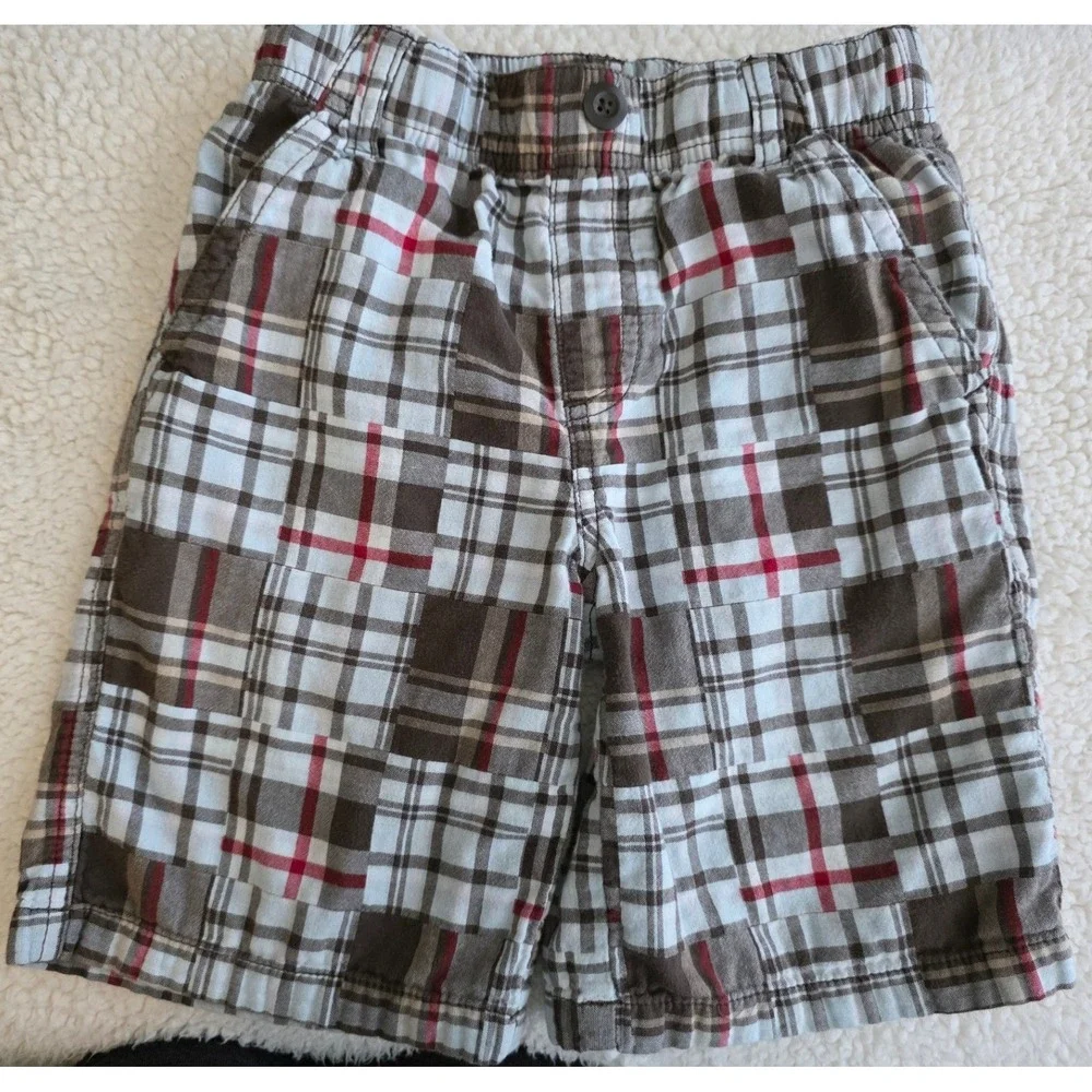 Gymboree Shorts Boys‎ 7 Brown Plaid Cotton Shorts Elastic Waist