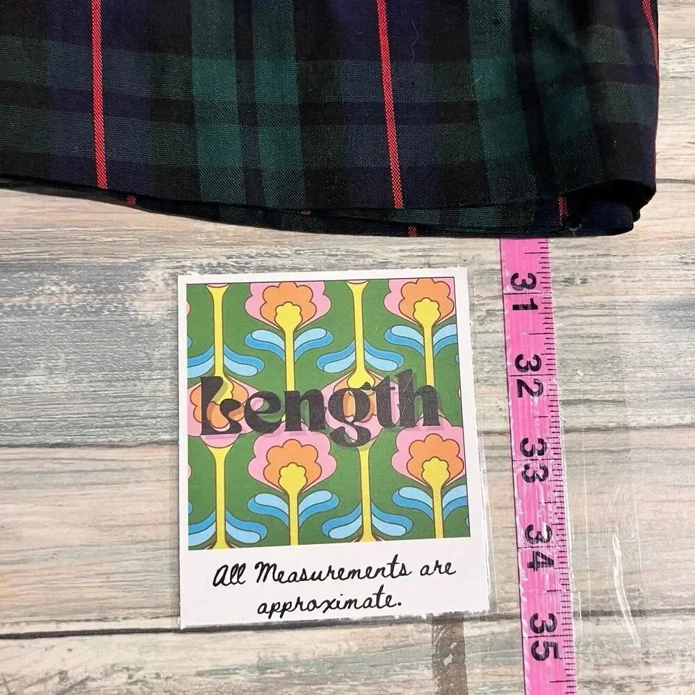 Vintage Blue Plaid‎ Handmade Pleated Skirt Waist 24 Academia Holiday Old Money