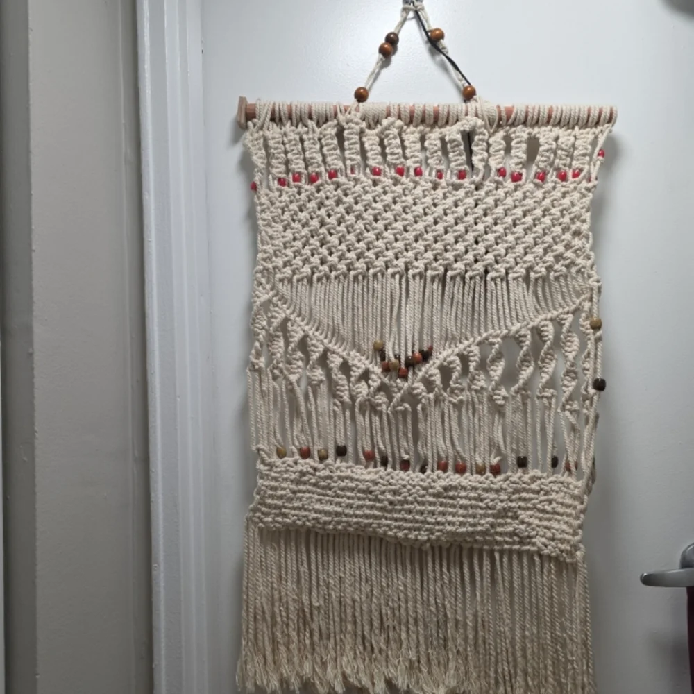 70s authentic beaded knotted handmade tapestry wall hanging
