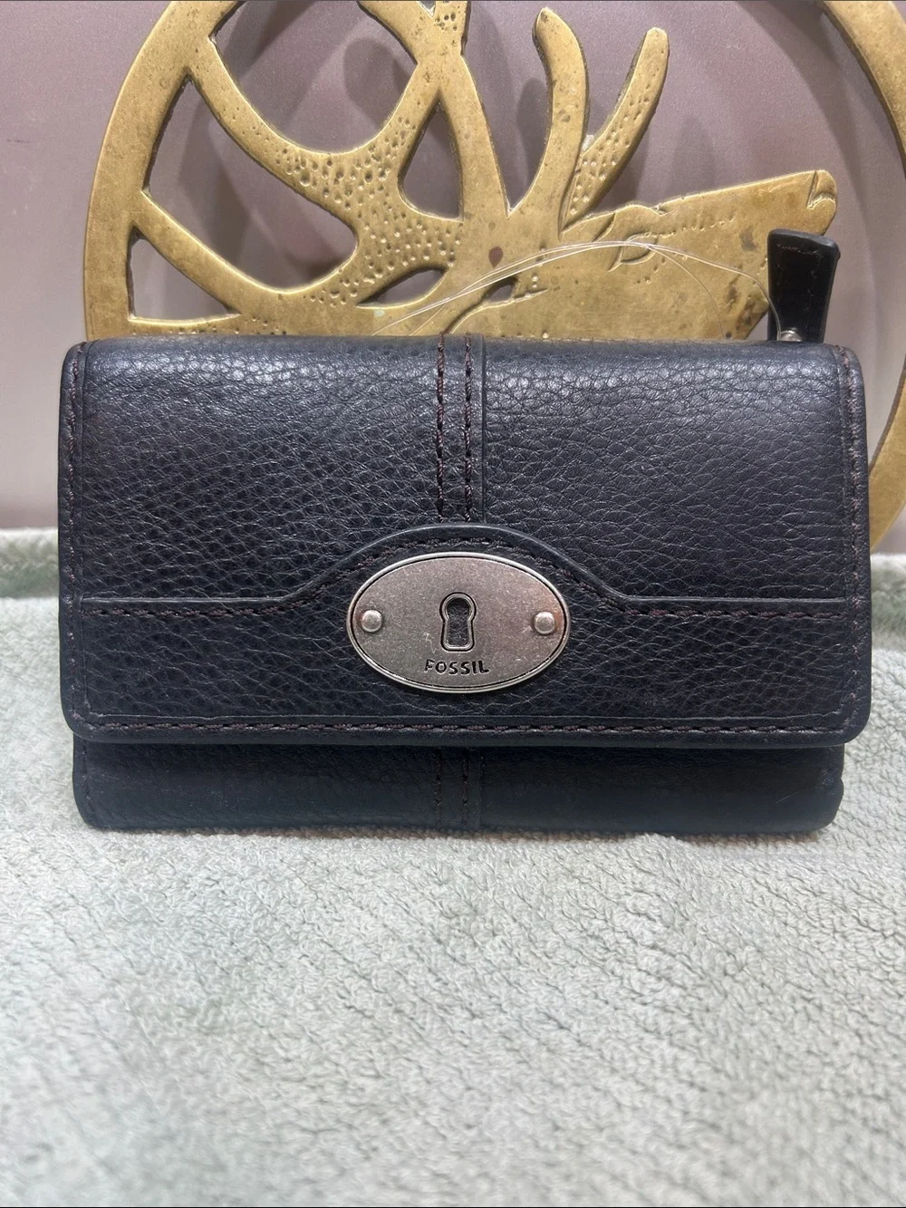 Fossil Black Pebbled Leather Keyhole Wallet NWOT