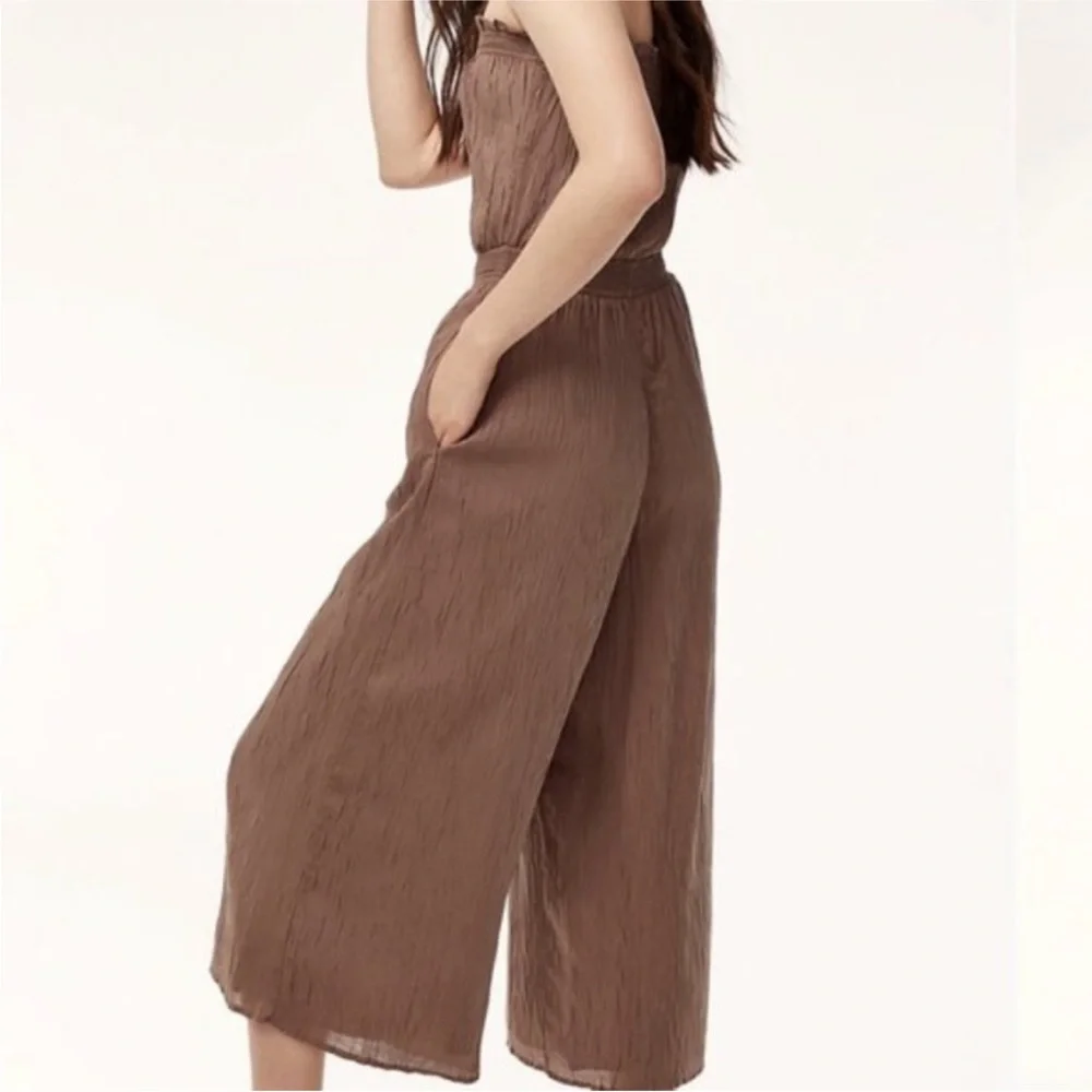 Wilfred Aritzia Masson Wide Leg Cropped Jumpsuit Strapless Nutmeg Brown Size M