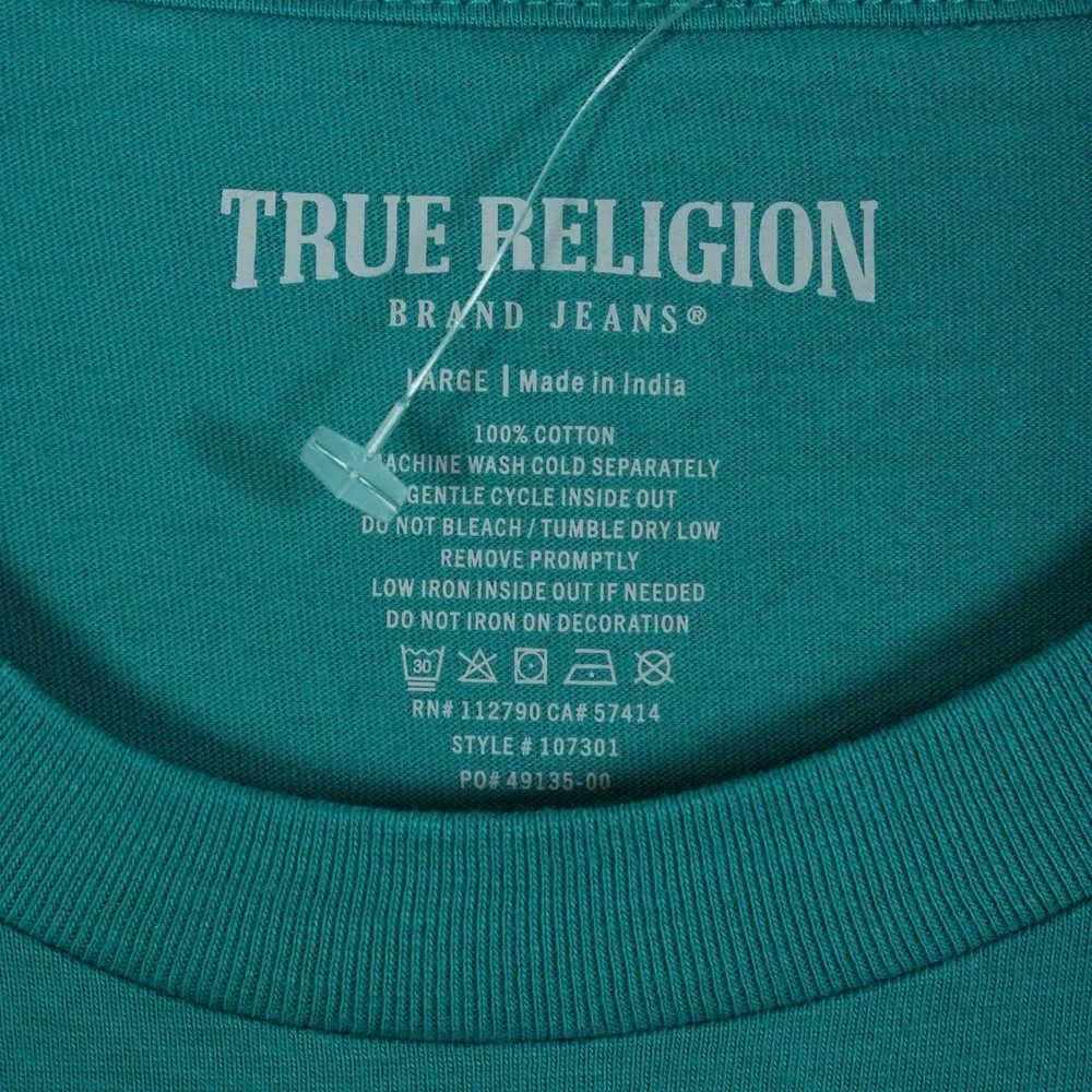True Religion Men's Teal Blue Box Logo‎ Graphic T Shirt Size Large NWT