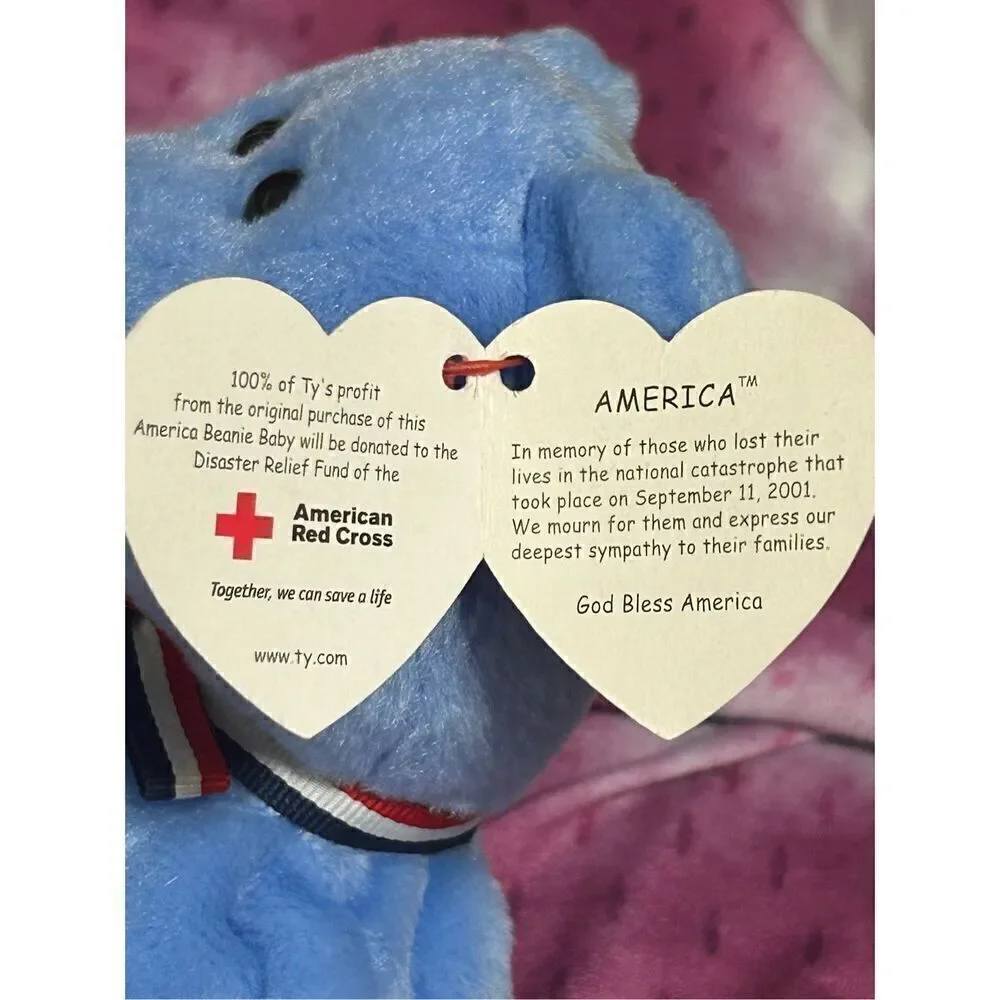 Vintage Set Of 3 TY Beanie Babies Bears Red Blue & Green Valentina America Erin