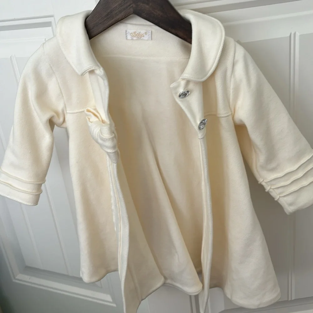 Sofija Girl’s Ivory Cotton Dress Coat with Crystal Buttons - 86cm