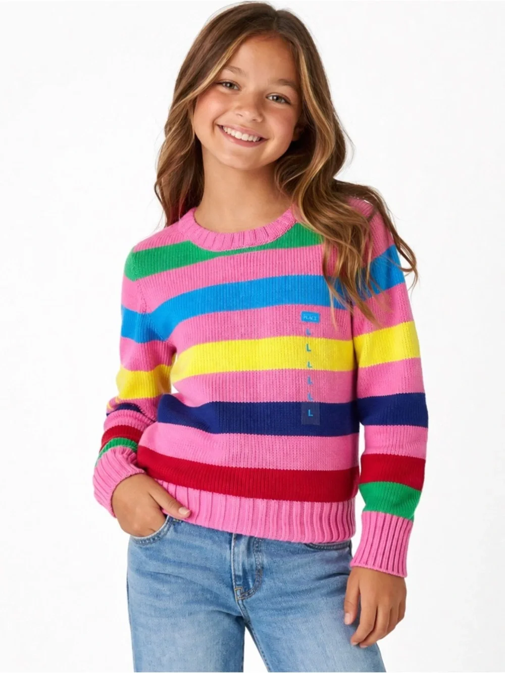 The Children's Place Rainbow Stripe Sweater Girls L 10/12 Bright Colorful Knit