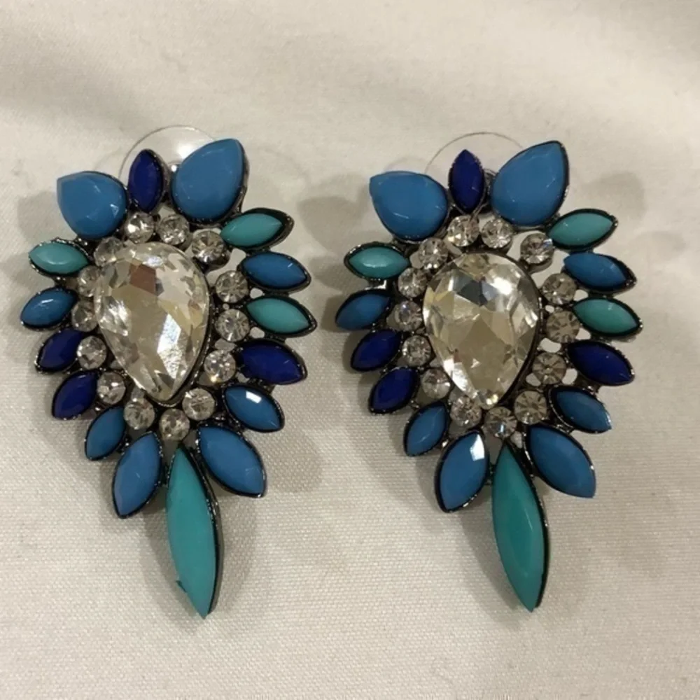 Post Top Blue Combo Stone Earrings