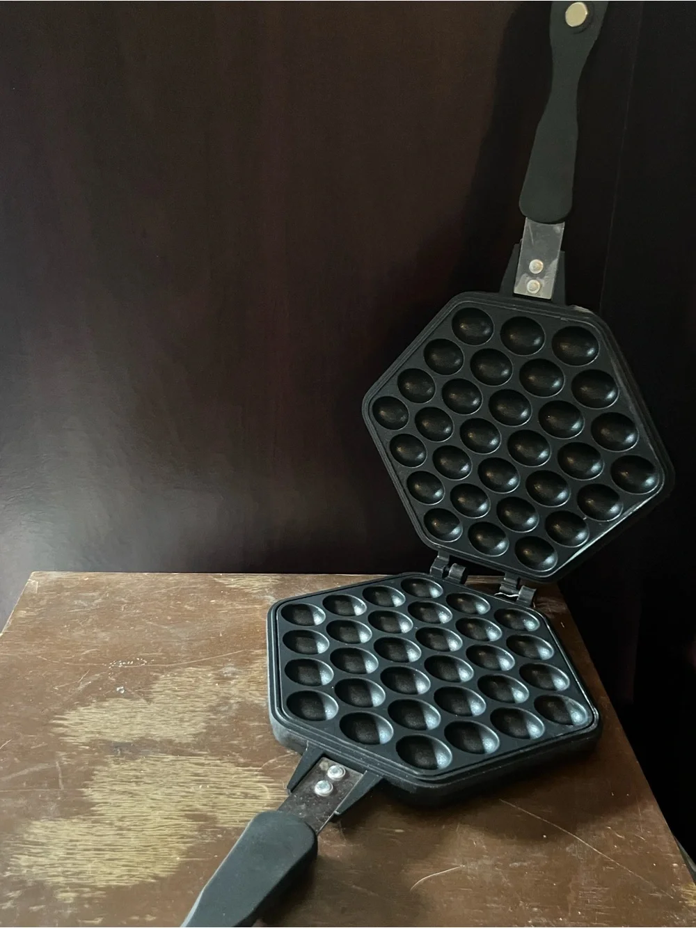 Black Bubble Waffle Pan with Nonstick Surface