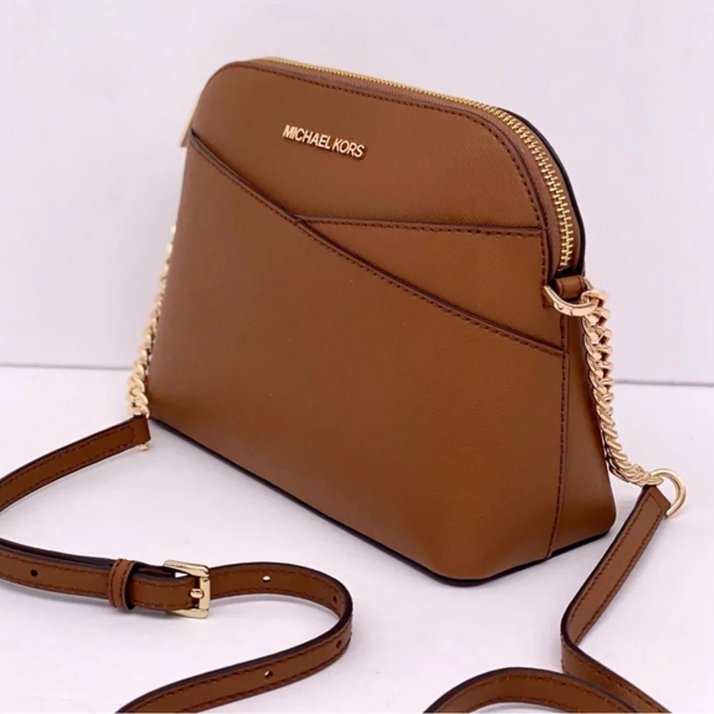 New Michael Kors Jet Set Travel Medium Dome Crossbody Leather Luggage