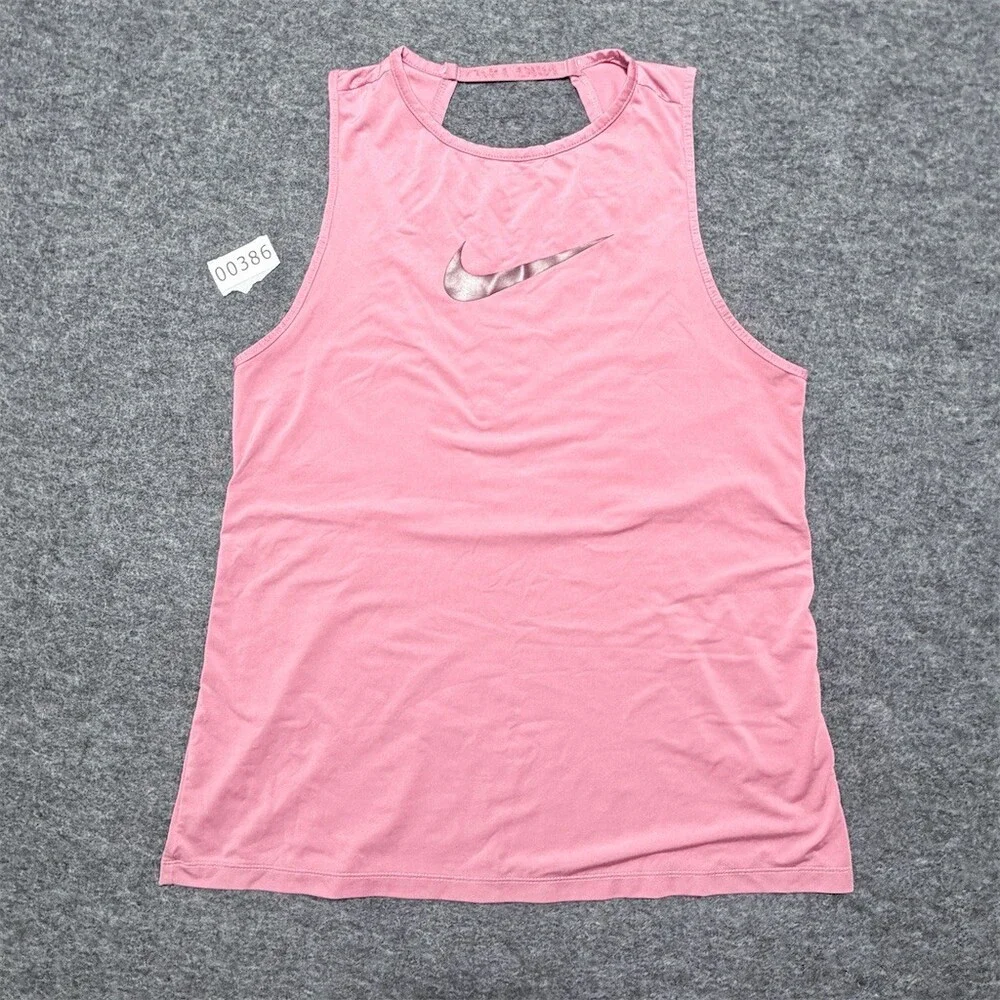 Nike Pro Dri-FIT Tank Top Womens Size M Pink Reflective Logo Sleeveless