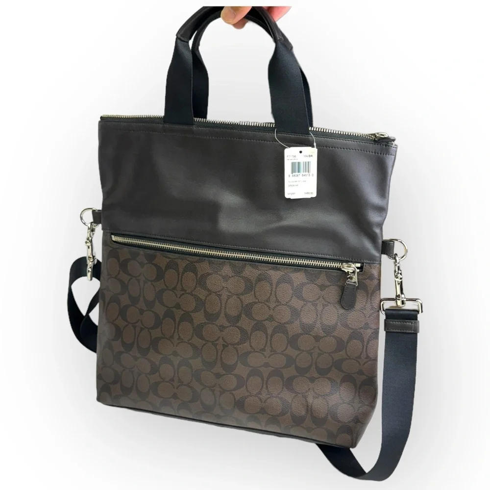 COACH Mens Signature Foldover City Tote 71796 Mahogany Brown New With Tag