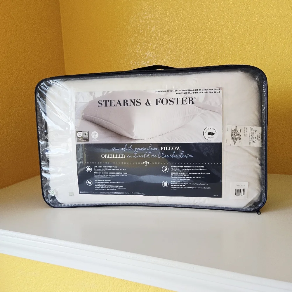 Stearns & Foster Luxurious 800 Fill Power White Goose Down Pillow Standard/Queen