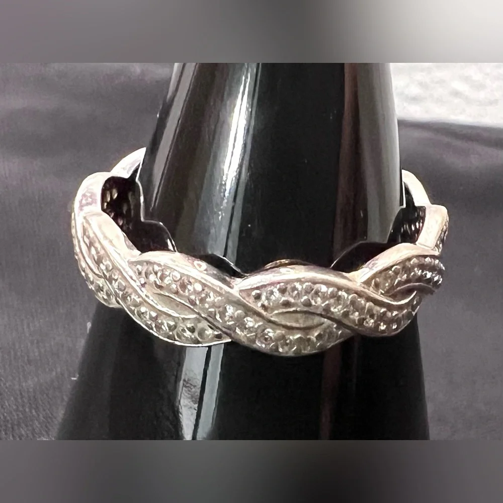 Sterling Silver Braided Celtic Knot Ring with Clear Stones Dainty 925 Jewelry
