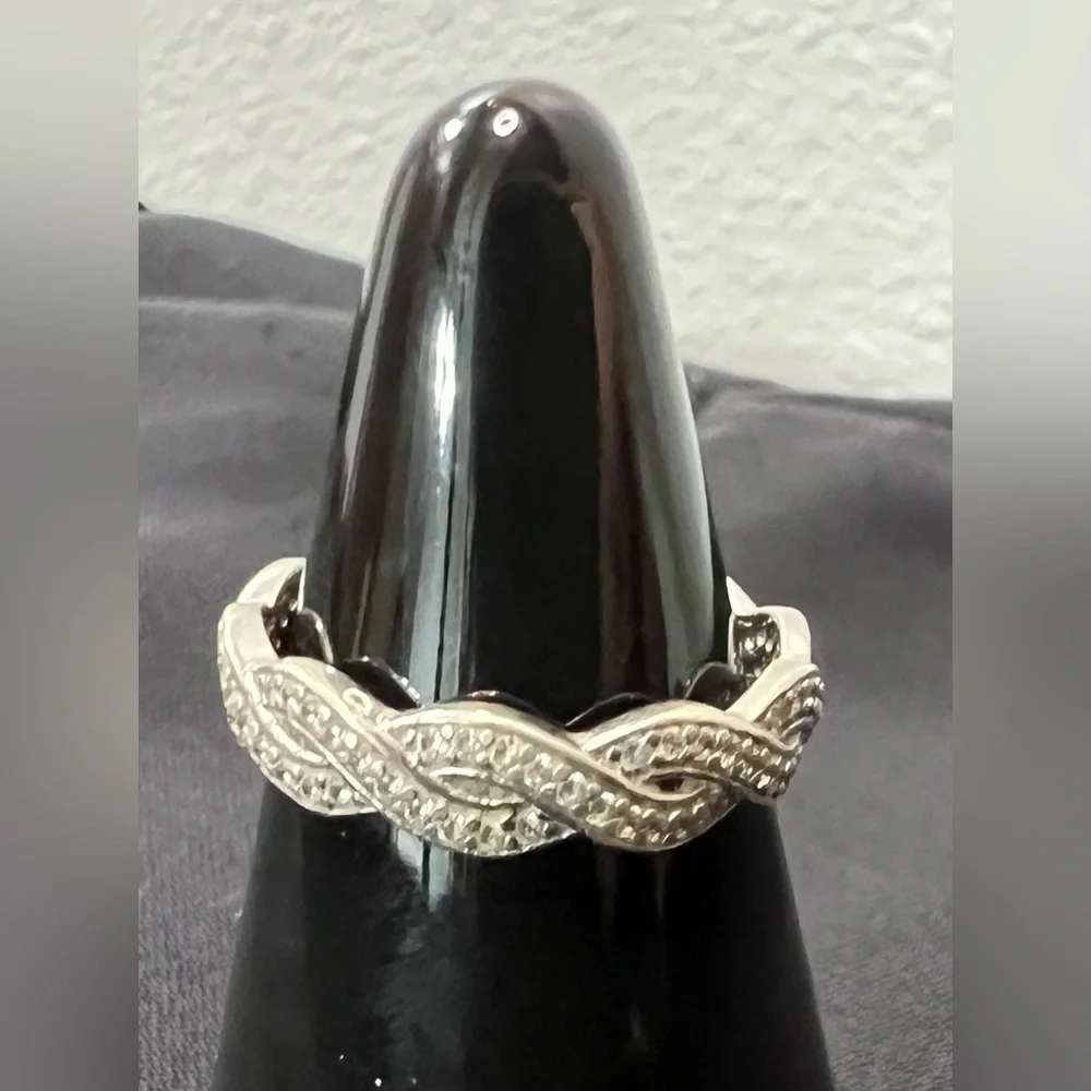 Sterling Silver Braided Celtic Knot Ring with Clear Stones Dainty 925 Jewelry