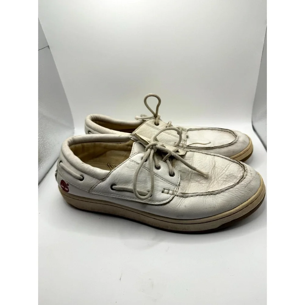 Timberland Newport Bay Mens 10 M Cloud White Leather Low Top Lace Up Boat Shoes