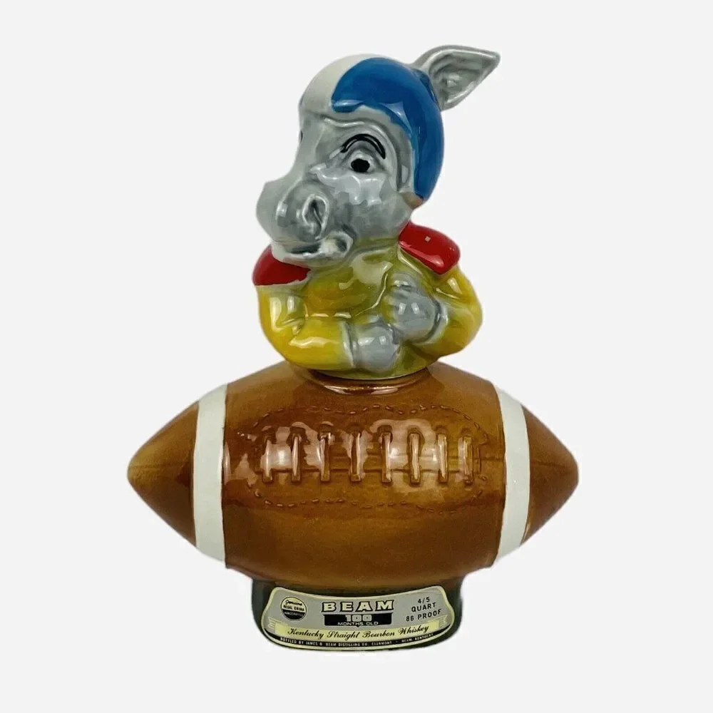 Vintage 1970s Jim Beam Democrat Donkey Football Ceramic Decanter Political Empty