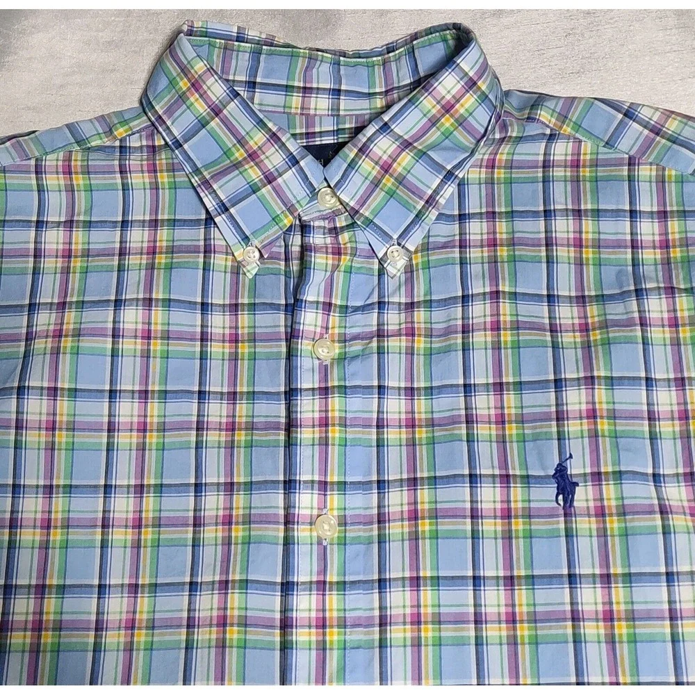 POLO RALPH LAUREN CLASSIC Men Large Blue Multi Plaid Button Long Sleeve Shirt‎