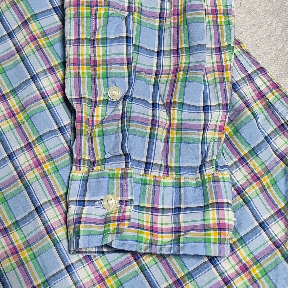 POLO RALPH LAUREN CLASSIC Men Large Blue Multi Plaid Button Long Sleeve Shirt‎