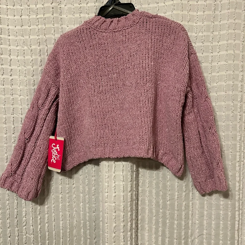 Justice Girl’s XS 5-6‎ Cable Knit Crop Sweater Purple NWT