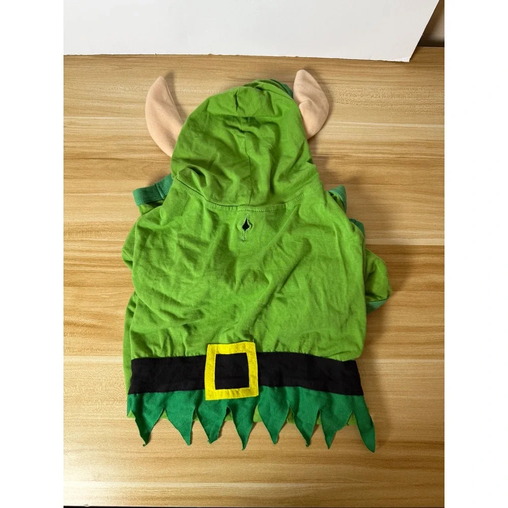 Dogs Hooded Elf Costume Pajamas Green with Horns Halloween Christmas Size M‎