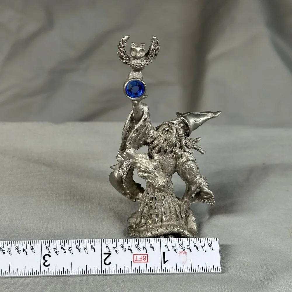 Vintage‎ Spoontiques MR969 Pewter Wizard w/ Owl & Dragon Figurine