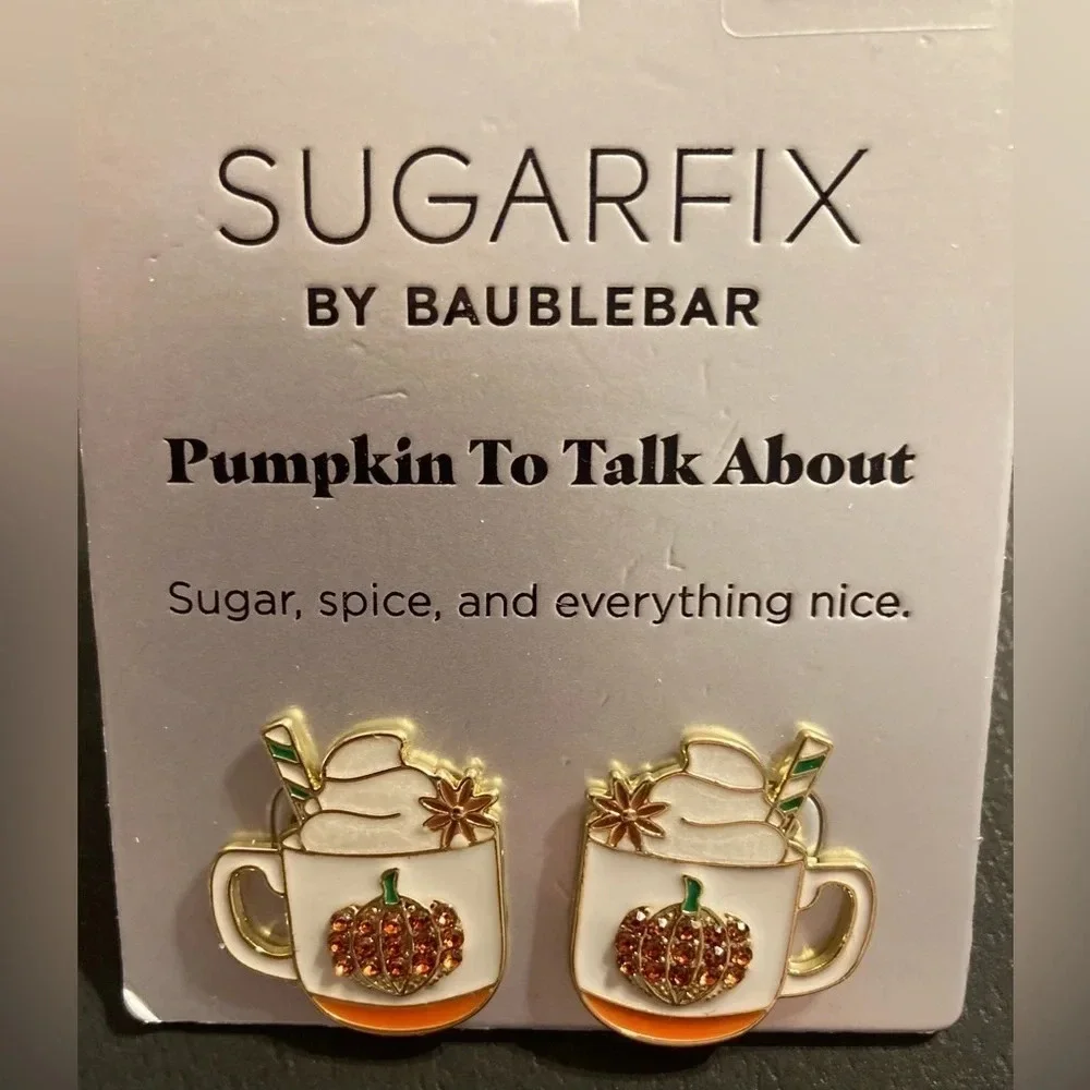 BAUBLEBAR Pumpkin to Talk About Fall Autumn Spice Mug Cup Shiny Earrings NEW NWT