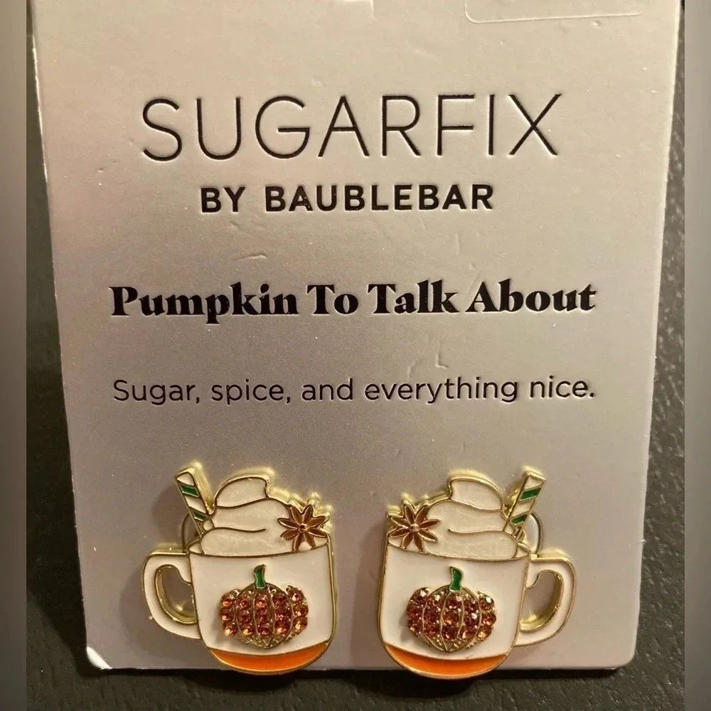 BAUBLEBAR Pumpkin to Talk About Fall Autumn Spice Mug Cup Shiny Earrings NEW NWT