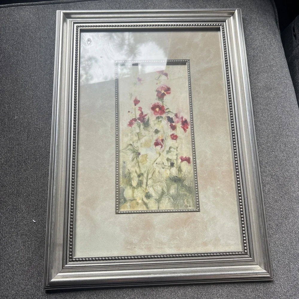 Sonoma Framed Wall Art  12x18 Silver Cheri Blum Floral Botanical Beaded