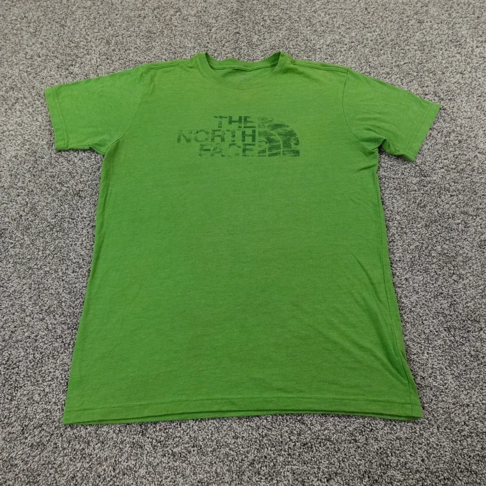 North Face Shirt Mens M Green Spellout Logo Short Sleeve‎ Outdoor Casual Hiking