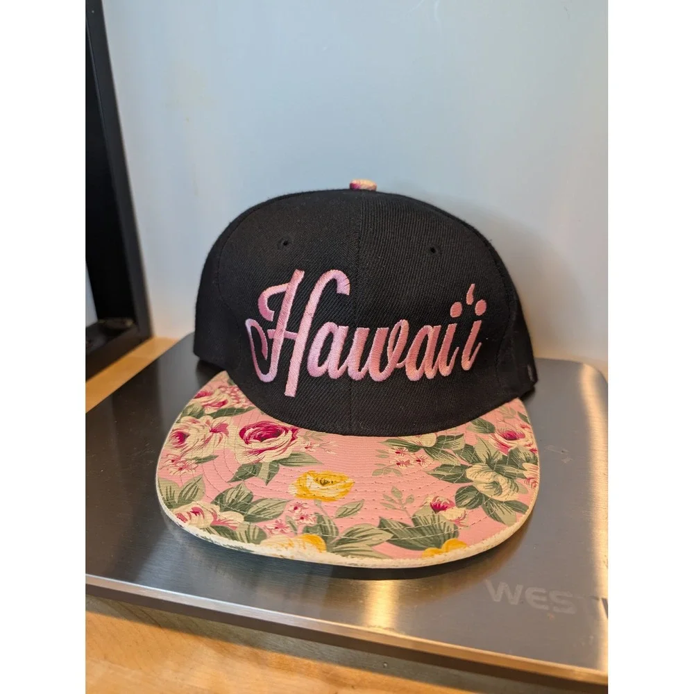 Hawaii‎ Black Floral Baseball Cap Snapback Pink Embroidery 99