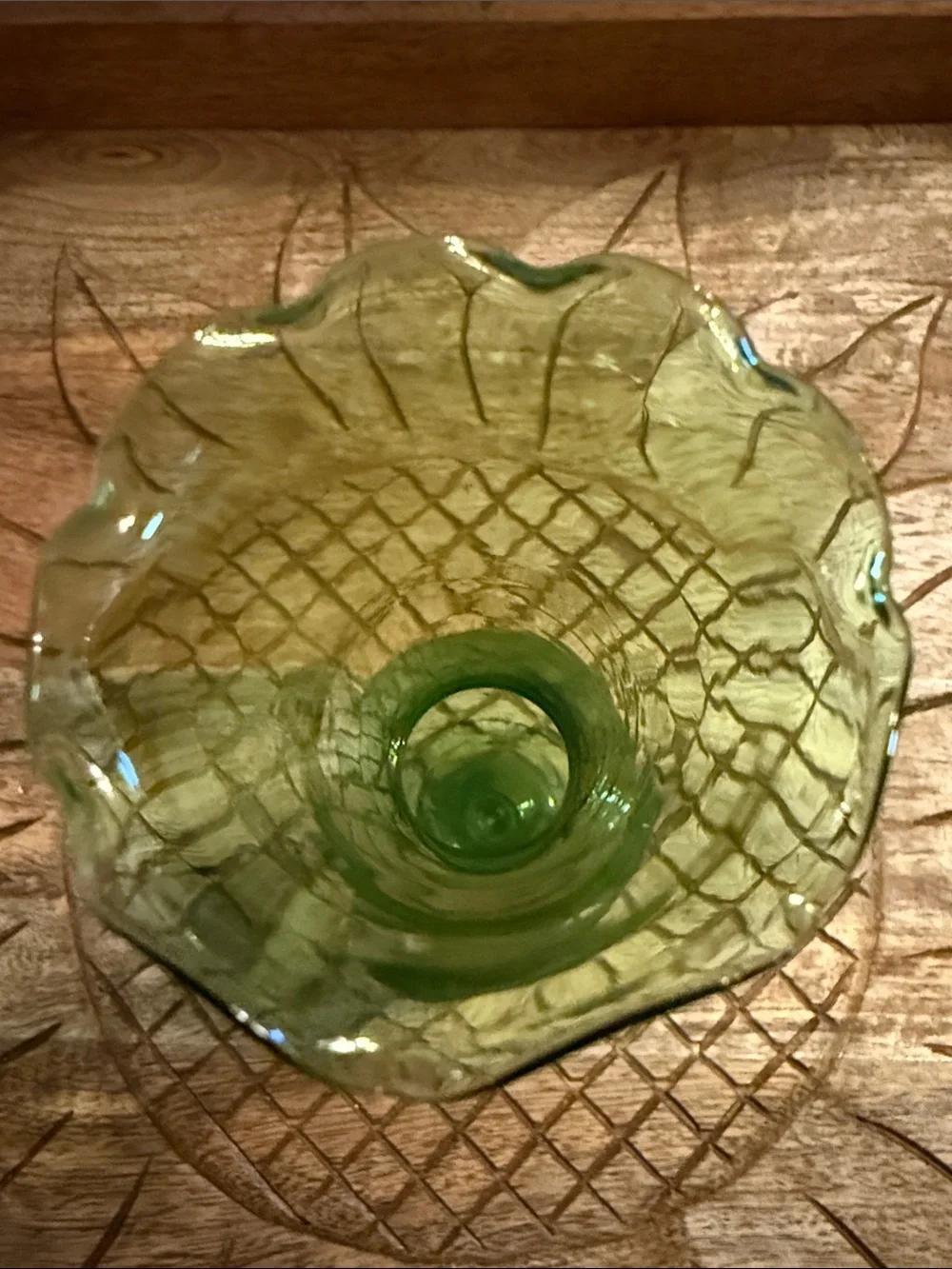 Vintage Green Ruffled Glass Vase