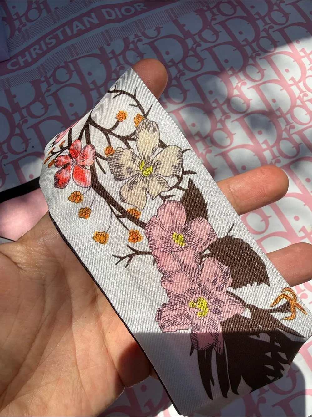 Dior Pink and White Floral Silk Twilly Mitzah Scarf 100% Silk New GWP