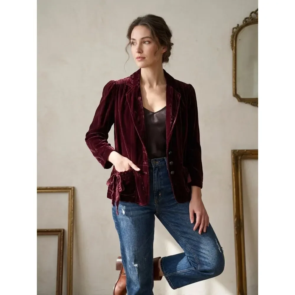Ralph Lauren Vintage Velvet Blazer Whimsygoth Dark Academia Silk Victorian S