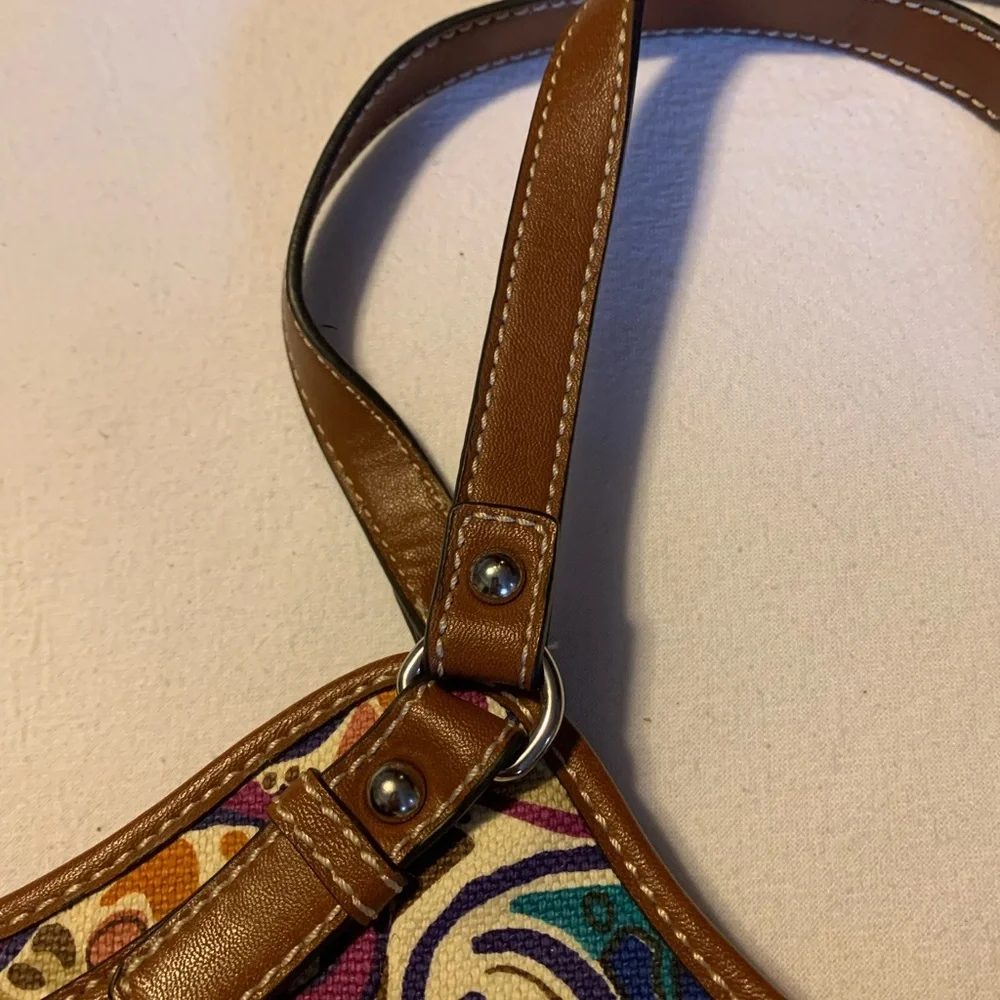 Abstract Paisley Relic coated canvas shoulder bag, vegan leather trim, Looks new