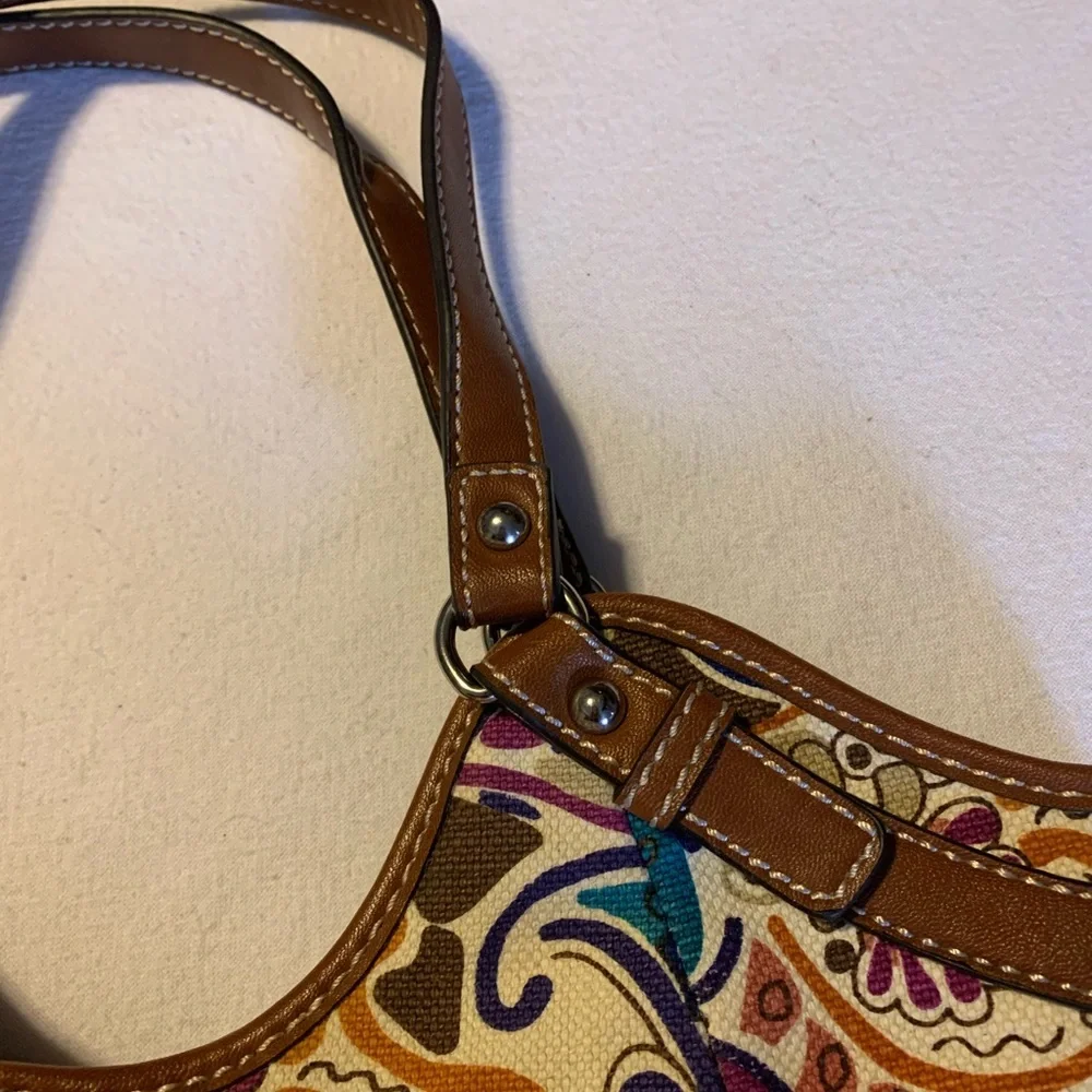 Abstract Paisley Relic coated canvas shoulder bag, vegan leather trim, Looks new