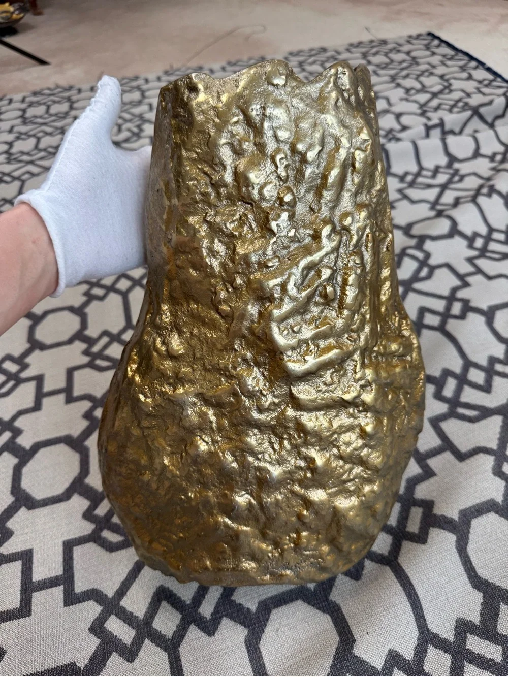 Organic Sculptural Gold Metal Vase Brutalist Style Heavy Statement Decor