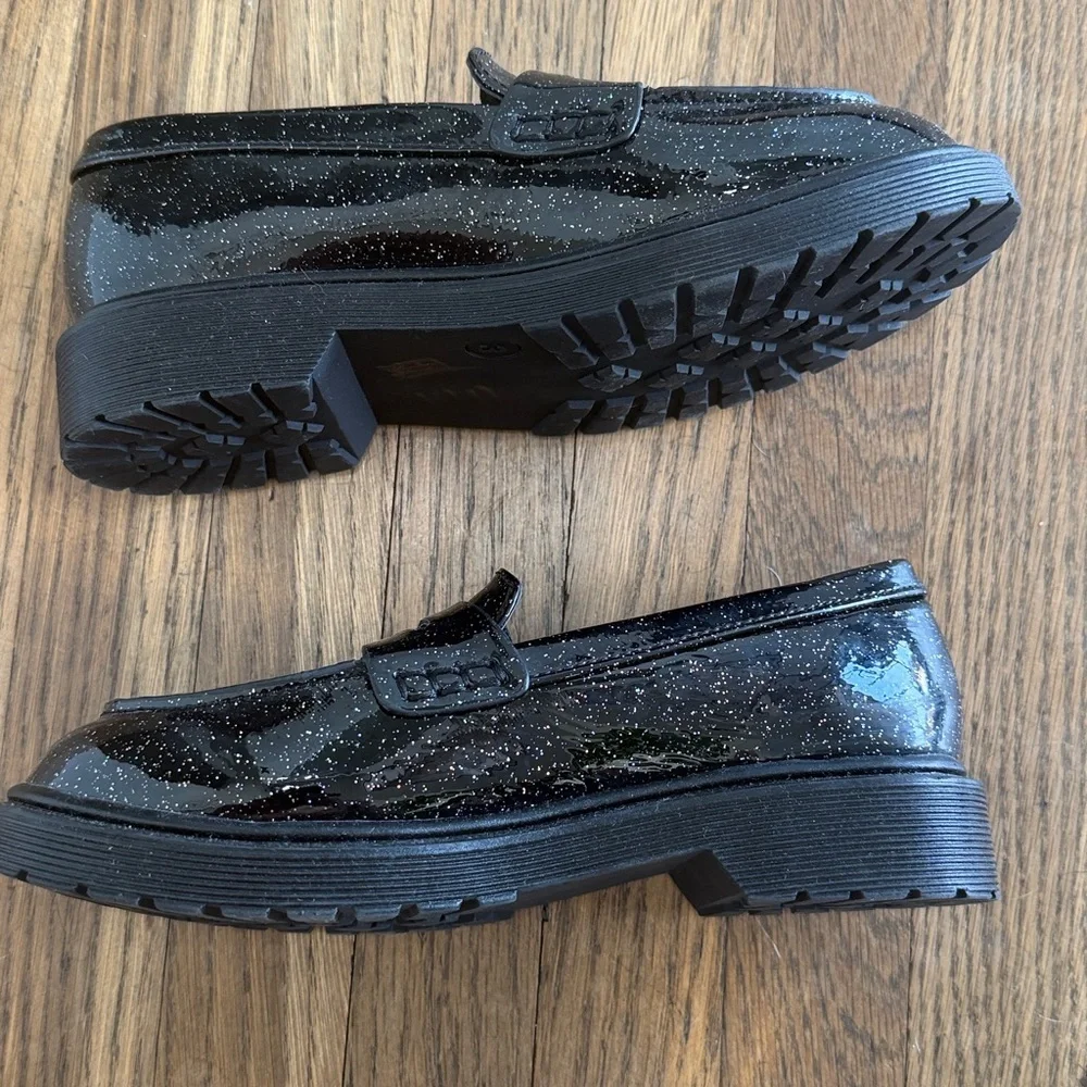 art class Black Glitter Penny Loafers for Kids - Sparkle Finish size 3