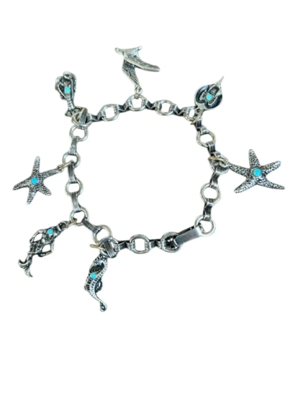Vintage Silver & Turquoise Beach Charm Bracelet