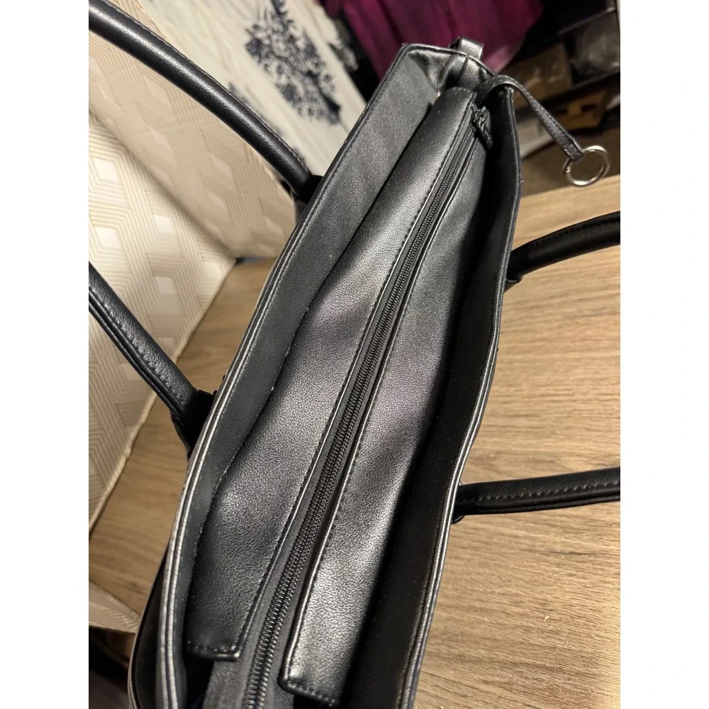 Pixie Mood Greta Work Tote Bag Black Vegan Leather Laptop Briefcase Crossbody