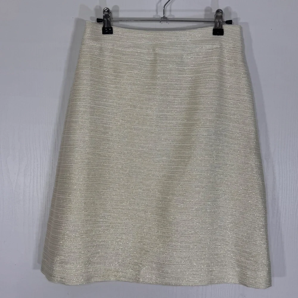 Anthropologie x‎ Paper Crown Shimmered Cressida Ivory Gold A-Line Skirt Size 4