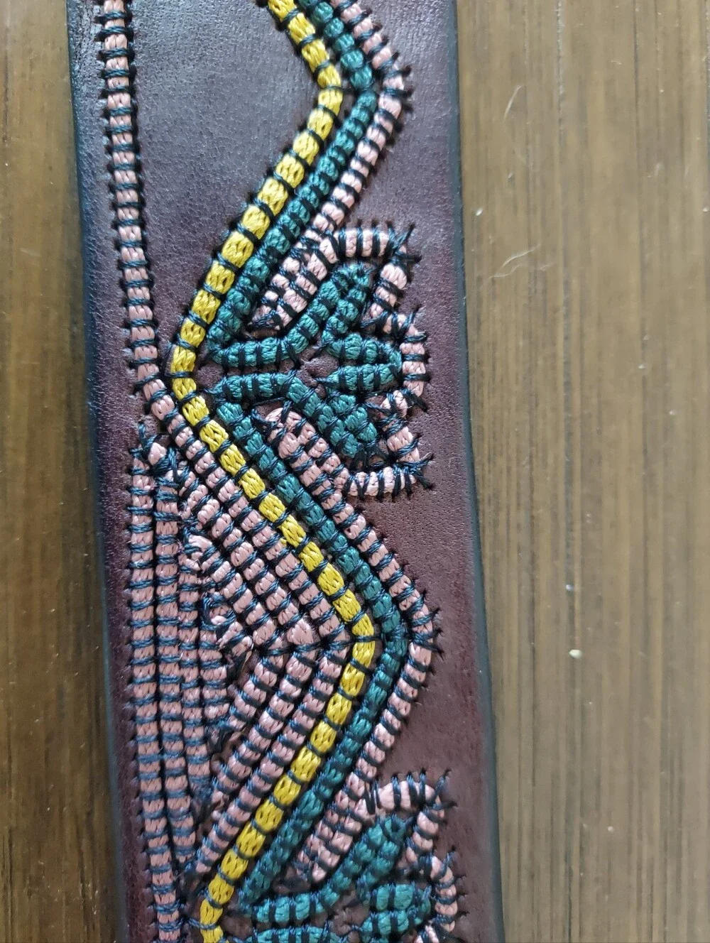 Johnny Was Brown Leather Belt with Multicolor Embroidery New Never Worn