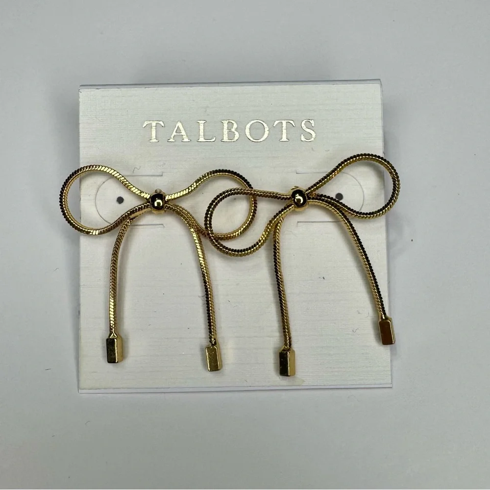 Talbots Gold Ribbon Bow Stud Earrings NWT