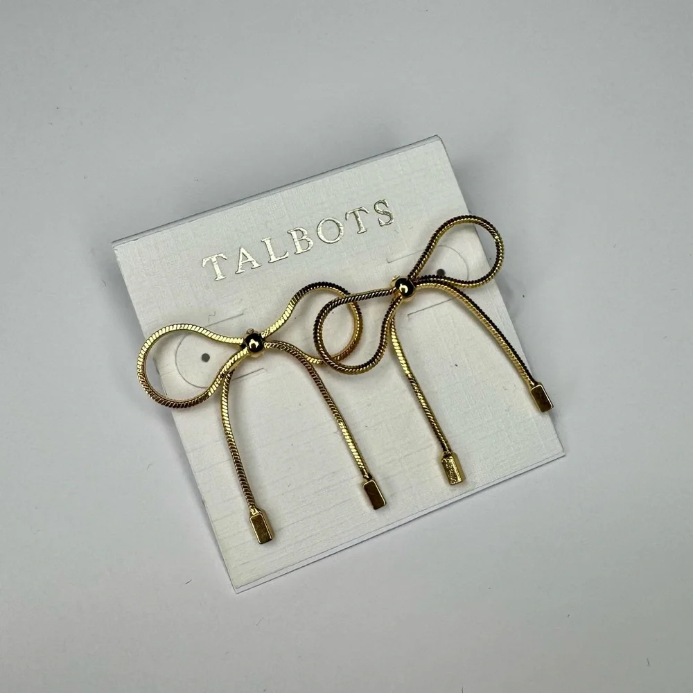 Talbots Gold Ribbon Bow Stud Earrings NWT