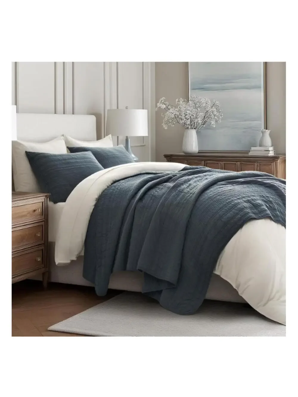 Evergrace King Quilt Set 100% Cotton Modern Lines Bedding w/ 2 Shams New