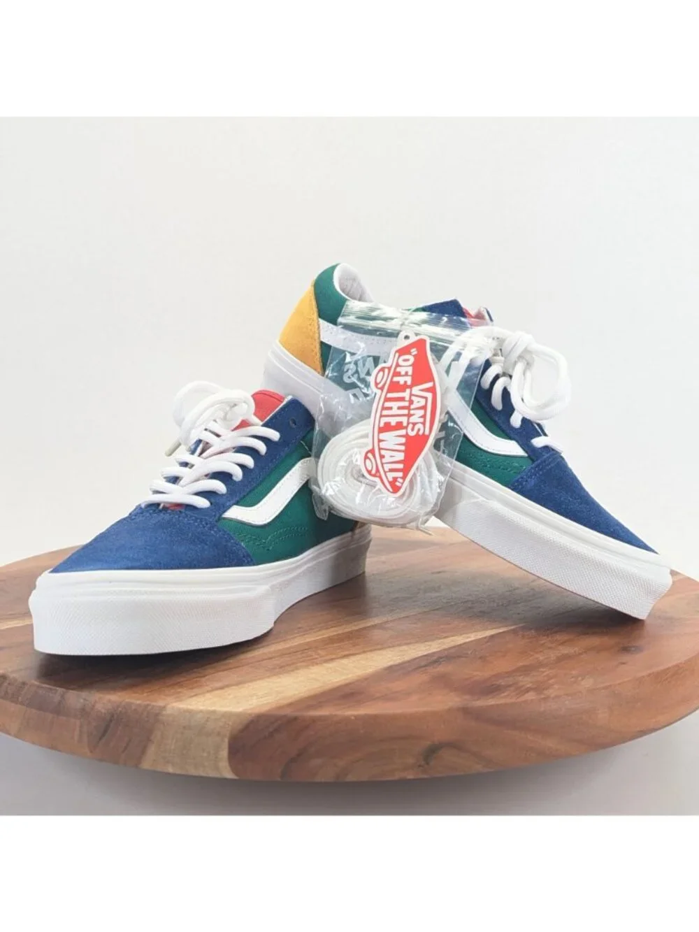 Vans Old Skool Low Sneakers Green Blue Yellow Colorblock Mens 5 Womens 6.5 NWT