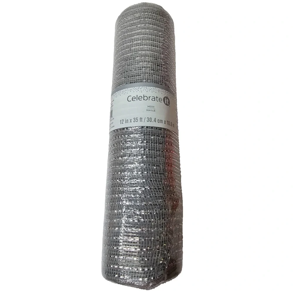 New in plastic Celebrate It silver decorating mesh 12 inches by 35 feet