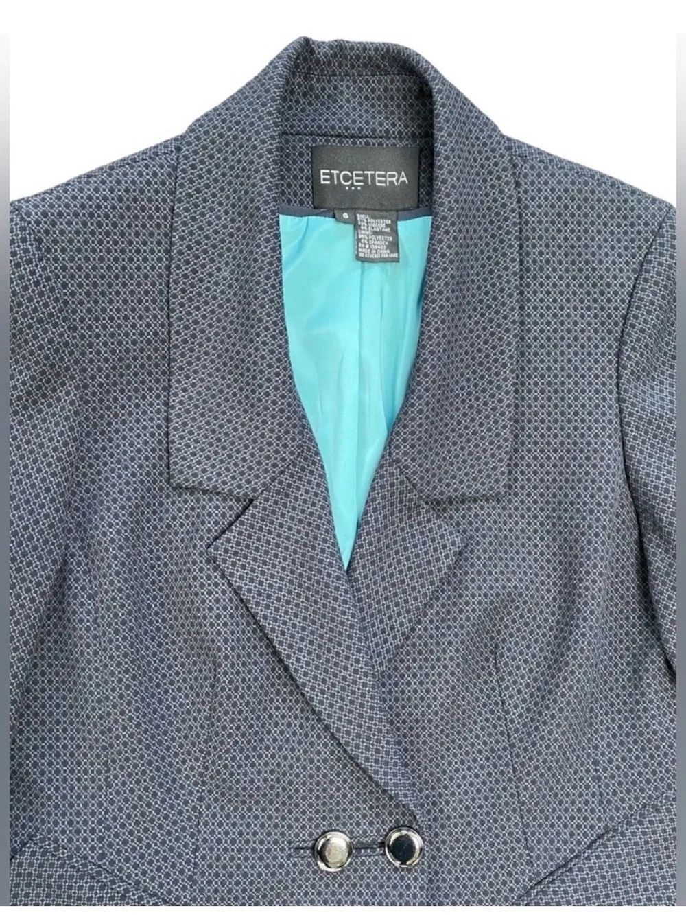 Etcetera Navy Micro-Print Blazer with Turquoise Lining