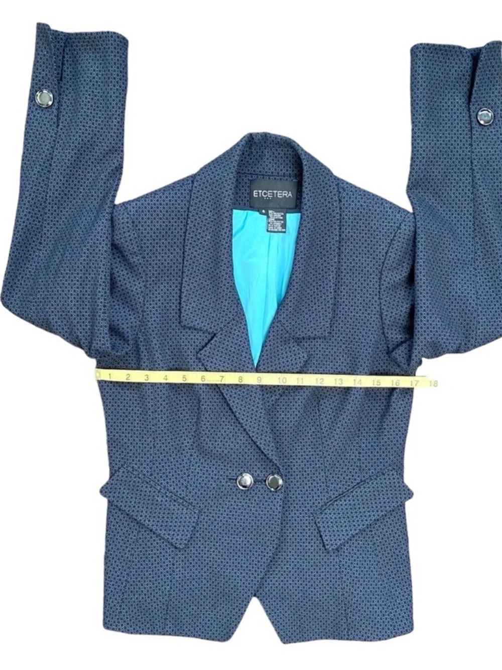 Etcetera Navy Micro-Print Blazer with Turquoise Lining